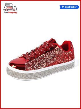 🎅 Sparkly Rhinestone Sequin Glitter Sneakers Lace-Up Tennis Bridal Wedding
